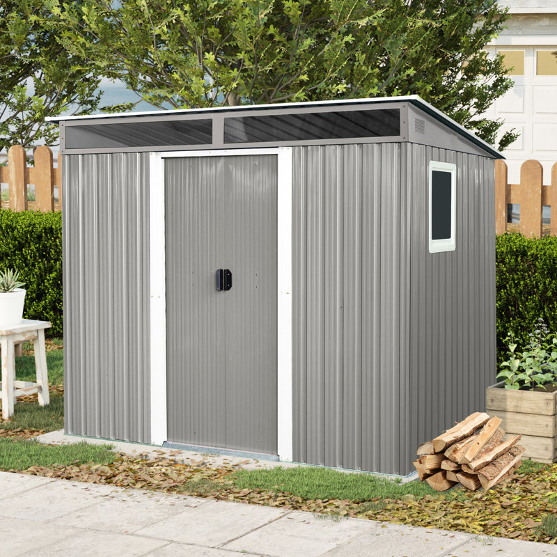 Abri de jardin en métal 8 pi x 6 pi avec structure - structure stable de longue durée pour maison grise