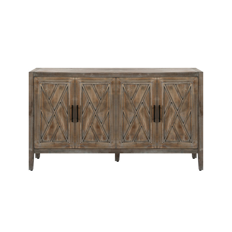 Armoire d'appoint 60 pouces avec 4 portes - Table d'appoint de salon moderne brun et tablette réglable, Brun antique