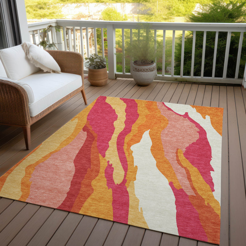 Blush and Orange Synthetic Washable Area Rug