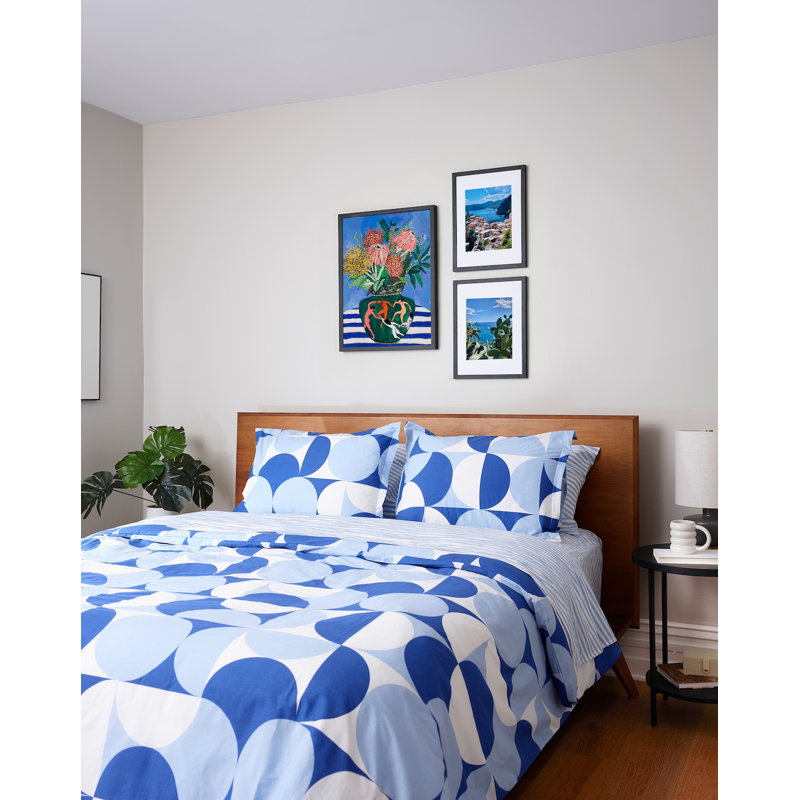 Sweet Dreams Brown Brushed Cotton King Duvet Cover Set, King Duvet Cover + 2 Shams, Light Blue Geometric
