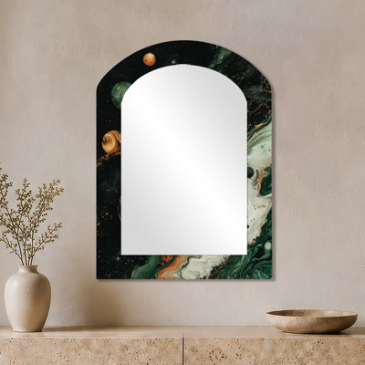 Minimalist Arch Accent Mirror – Blooming Dream of Planets, Metal Print