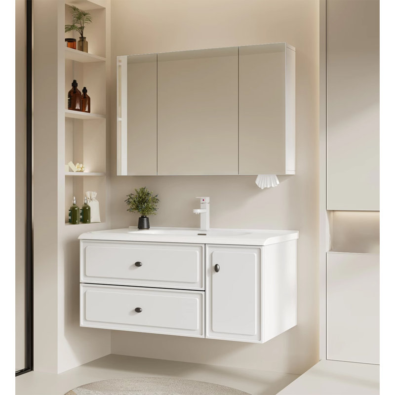 Meuble-lavabo de style français en nid d'abeille en aluminium avec lavabo en céramique intégré