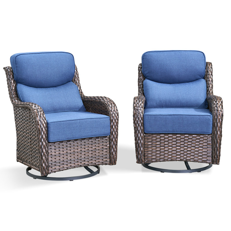 2-Pieces Outdoor Wicker Swivel Rocker Chairs With 6" Thick Cushions For Patio