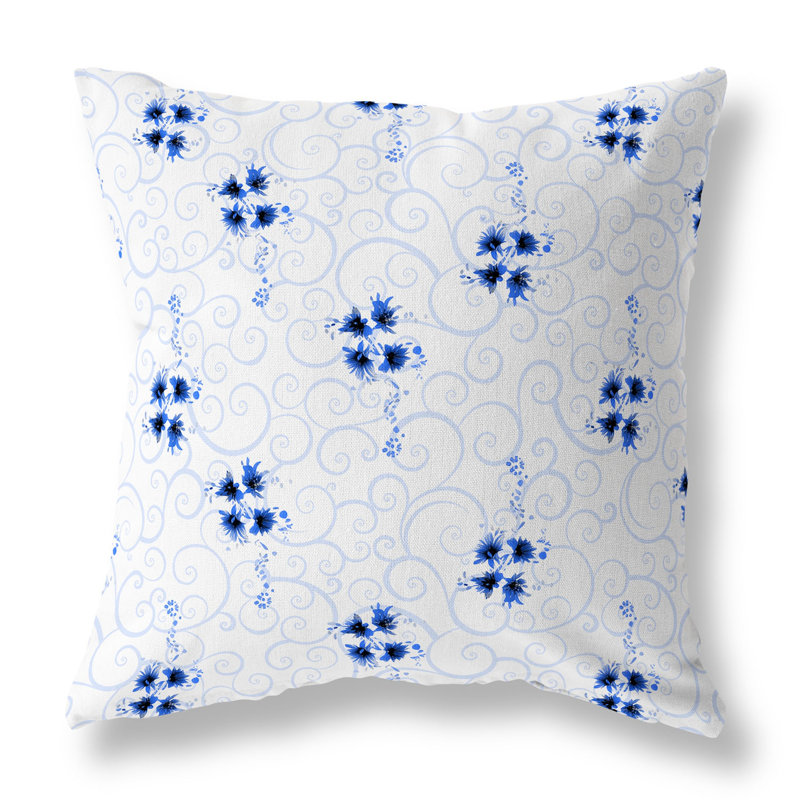 Coussin Orchid Artistry, H 18 po x l 18 po, Motif floral bleu / blanc