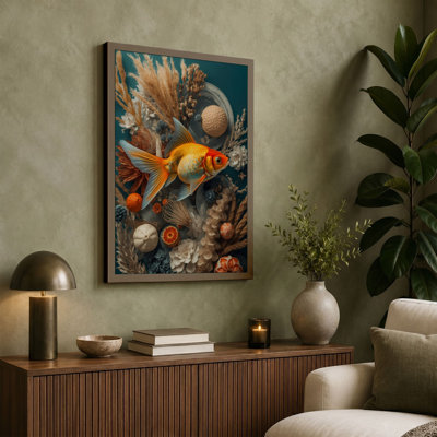 Goldfish Among Stones Eclectic 1 Piece Wrapped Canvas Wall Art