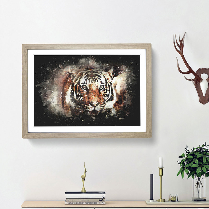 Tiger - Framed Print, 33cm H x 45cm W x 2cm D, Oak Framed