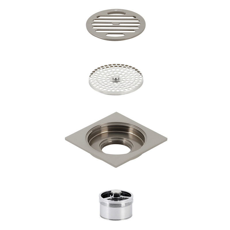 Kingston Brass Watercourse 4-Inch Square Grid Shower Drain with Hair Catcher, Brushed Nickel