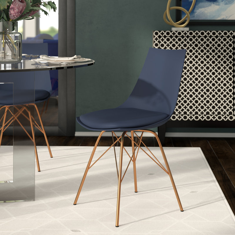 Chunyi 19.75'' H Faux Leather Upholstered Side Chair, Navy/Gold
