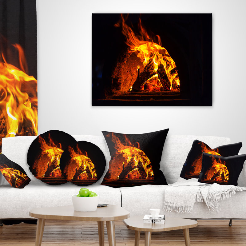 Coussin en bois abstrait avec feu et flamme, Rectangulaire, 12 po x 20 po