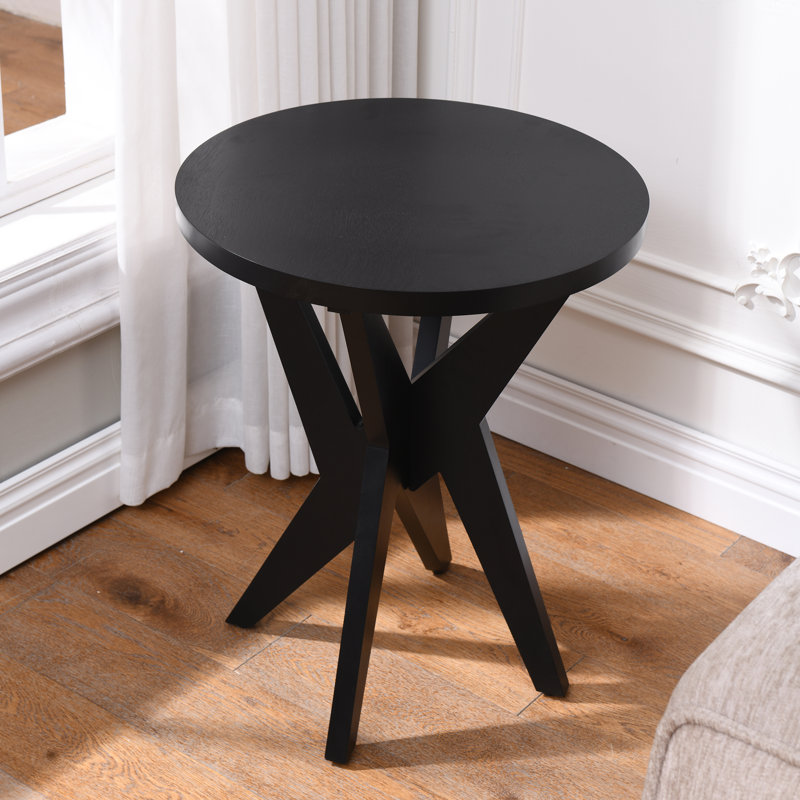 Jahey Wooden Crossed Legs Round End Table with Smooth Top and Sturdy Four-Leg Base, Black Top/Black Base, 1