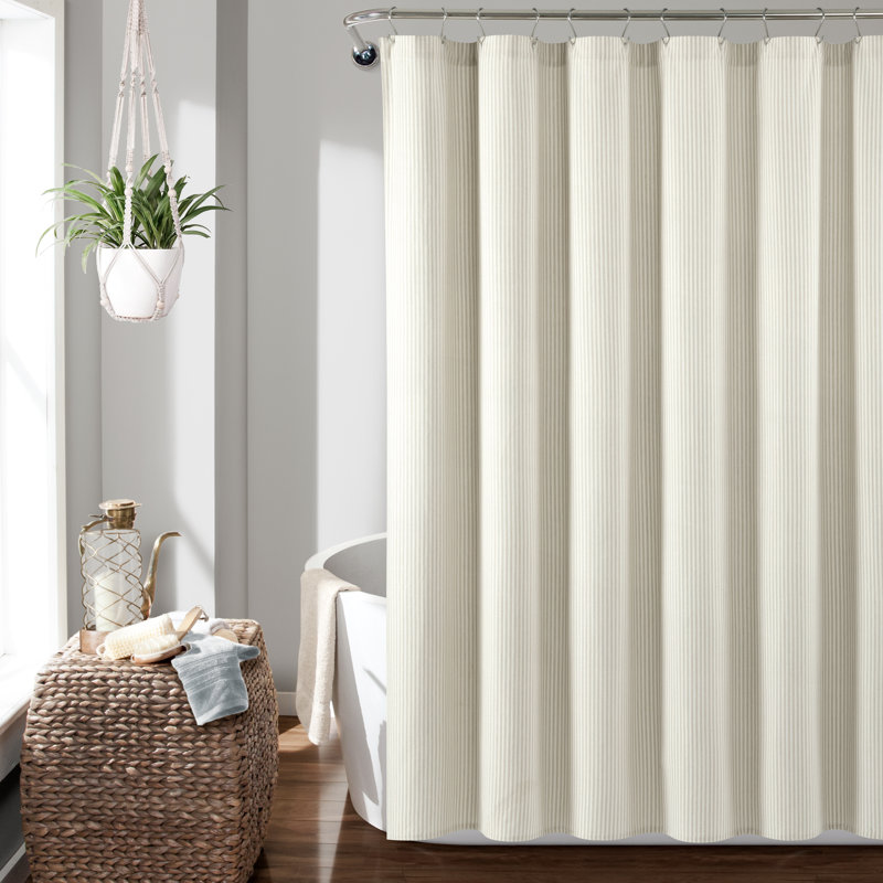 Bruno Cotton Blend Striped Shower Curtain, Beige