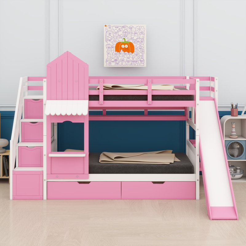 Lit superposé de style château, Lit simple, Rose