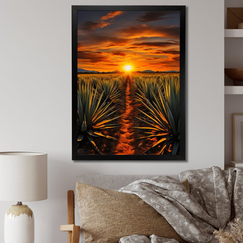 «Arabella Orange Green», art mexicain, tequila lever de soleil sur toile, H 32 po x l 24 po x P 1 po, Cadre simple noir