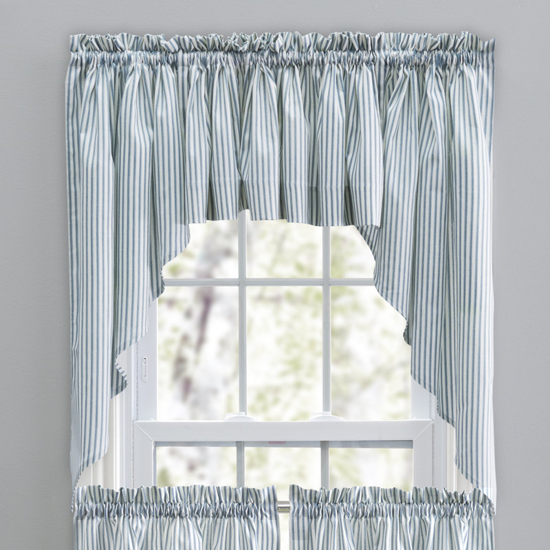 Charis Striped Cotton Blend Swag 56'' W Window Valance, Blue