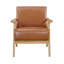 Fauteuil club décoratif, revêtement en similicuir, bois massif brun naturel