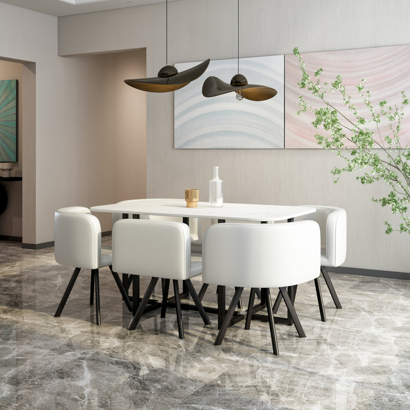 6 - Person Double Pedestal Dining Set, White