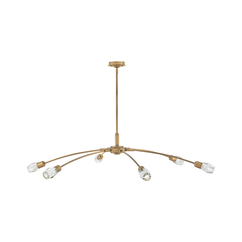 Atera Six Light Single Tier Chandelier w/ Faceted Clear Crystal Glass Shades, Heritage Brass, 9.5" H x 45" W x 45" D