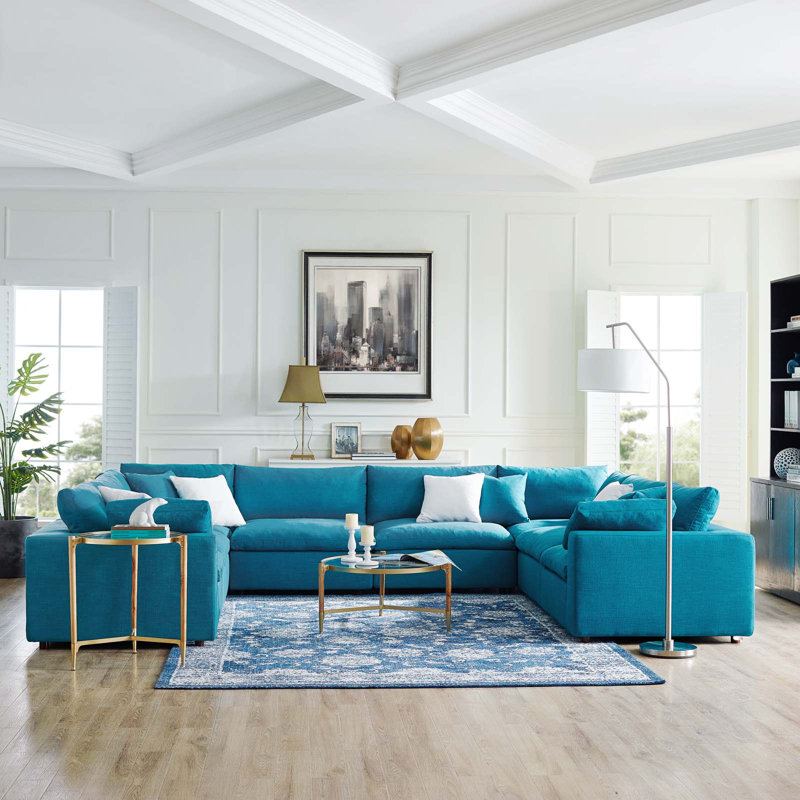 Ensemble de canapé modulaire 8 pièces Copper Grove Hrazdan, Tissage bleu sarcelle