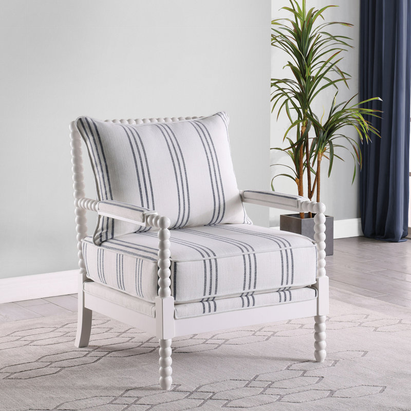Herndon Upholstered Bobbin Accent Chair White and Navy, Navy Polyester Duplicate , White