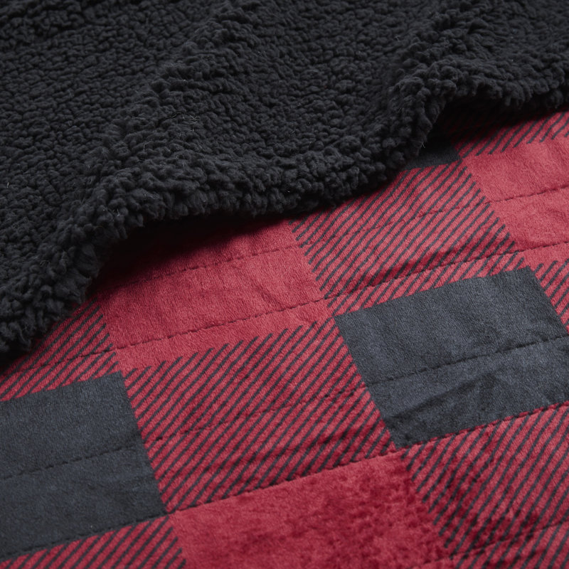 Linden Red and Black Faux Fur Electric Heated Blanket
