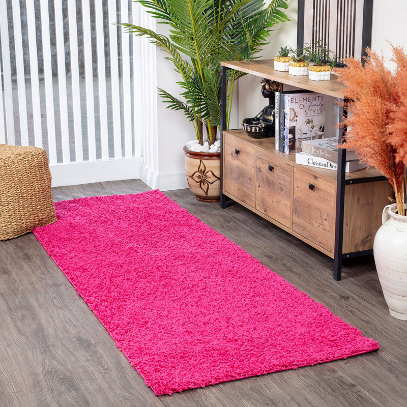 Fuchsia Modern Shaggy Rug, Plain Stain Resistant Easy to Clean Rug For Living Room, Dining Room, Bedroom, Kitchen