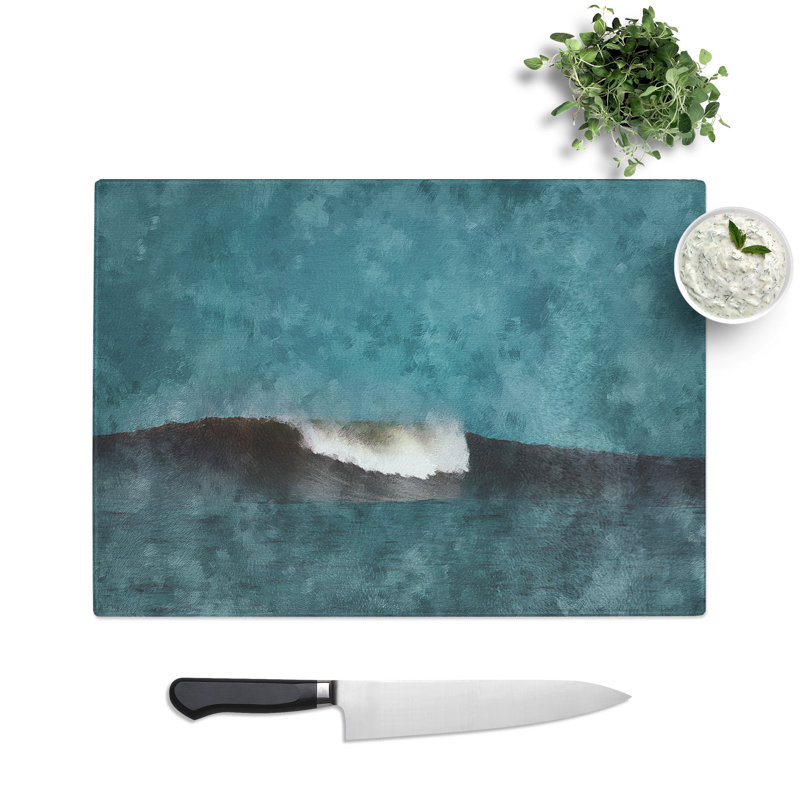 Tempered Glass Wave Curl Painting Chopping Board, 28.5 cm x 39 cm