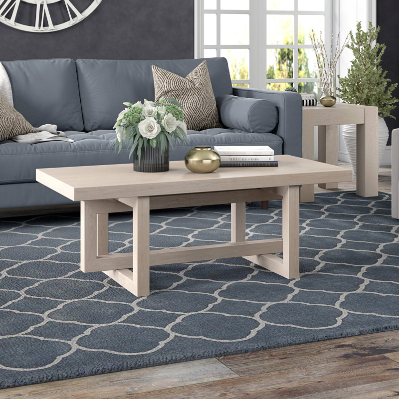 Allya Wide Rectangular Coffee Table, Cream