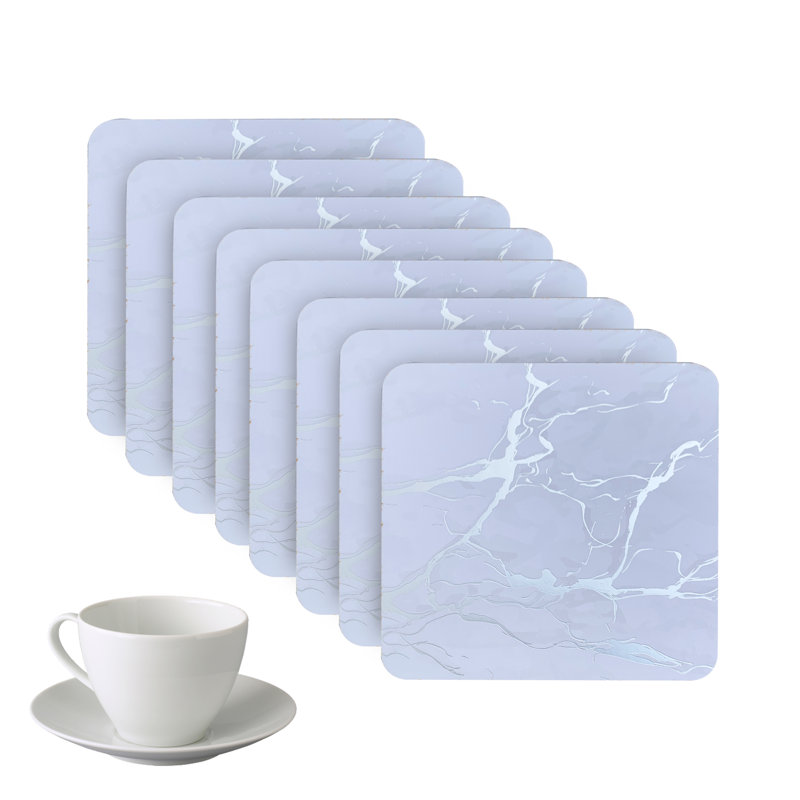 Marble Square 8 Piece Coaster Set, Silver