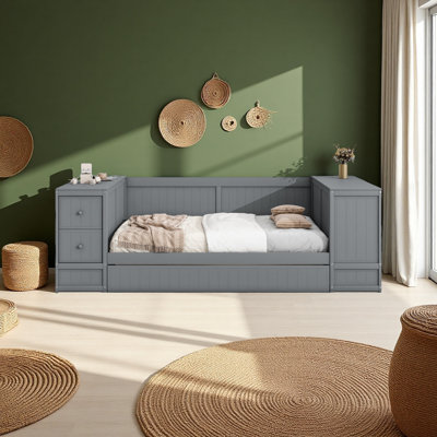 Twin Size Daybed With Storage Arms, Trundle And Charging Station