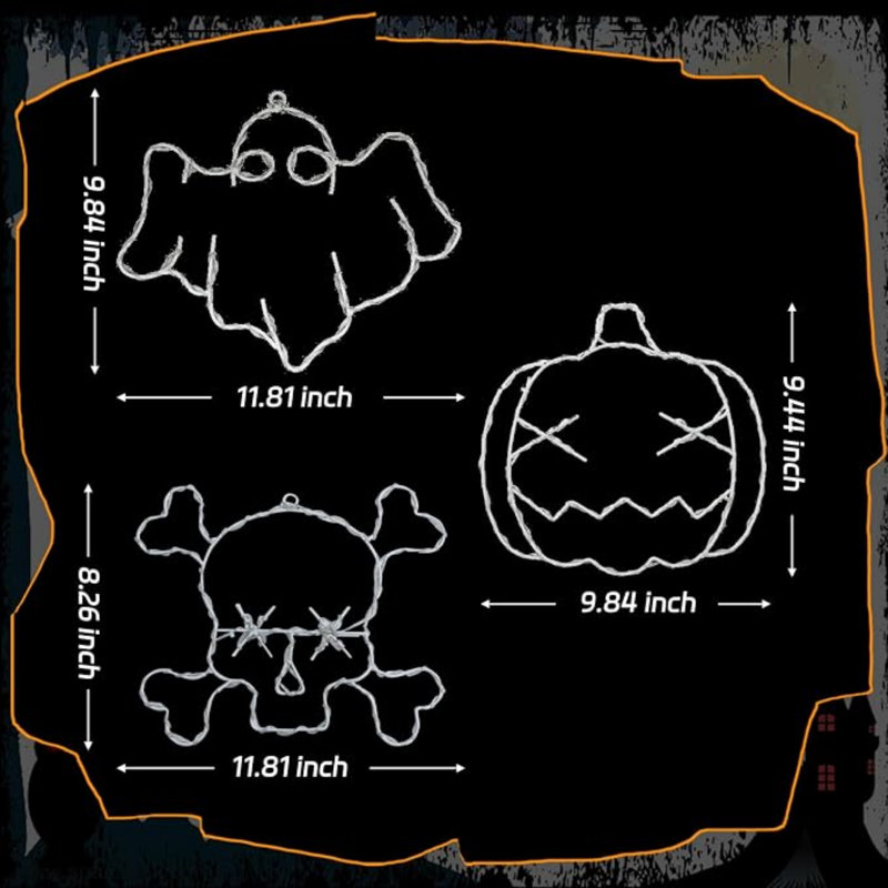 Ensemble de 3 lumières de décoration de fenêtre d'Halloween, alimentées par USB