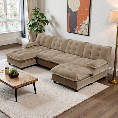 Modular Sectional Sofa With Ottomans, Deep Seat Chenille Upholstery, Reconfigurable Design