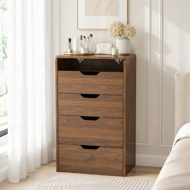 Bureau de coiffeuse 3-en-1 avec miroir lumineux et tabouret de rangement, White Cushion+Walut