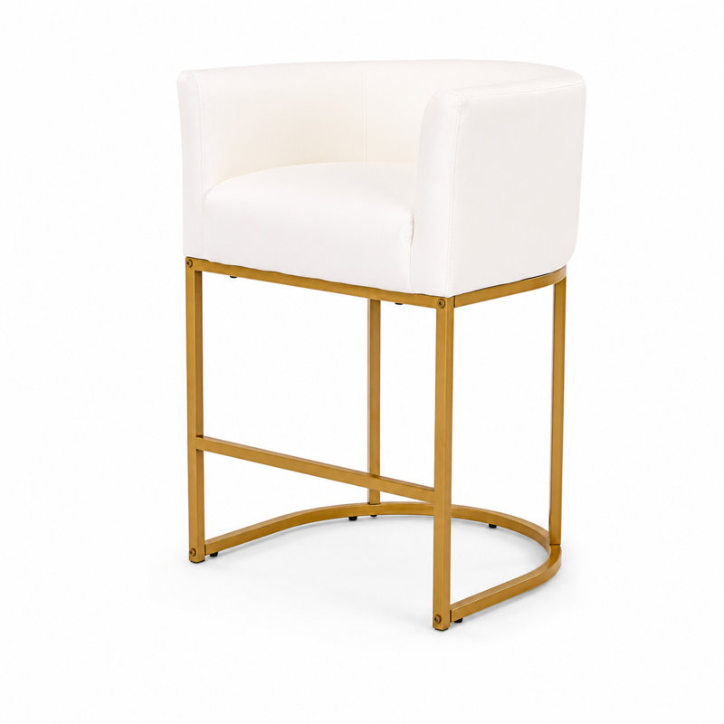 Tabouret rembourré à hauteur de comptoir avec structure en métal, Siège beige / cadre doré