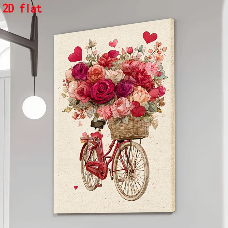 Impression sur toile romantique, aquarelle et bicyclette rouge - Urban Studio, 12 * 8 pouces (30 * 20 * 2cm)