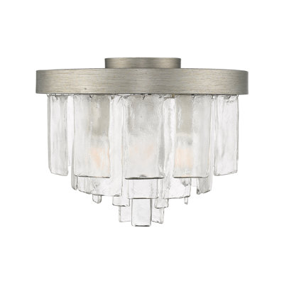 Ciara 3-Light Flush Mount in Peruvian Silver with Hammered Water Glass