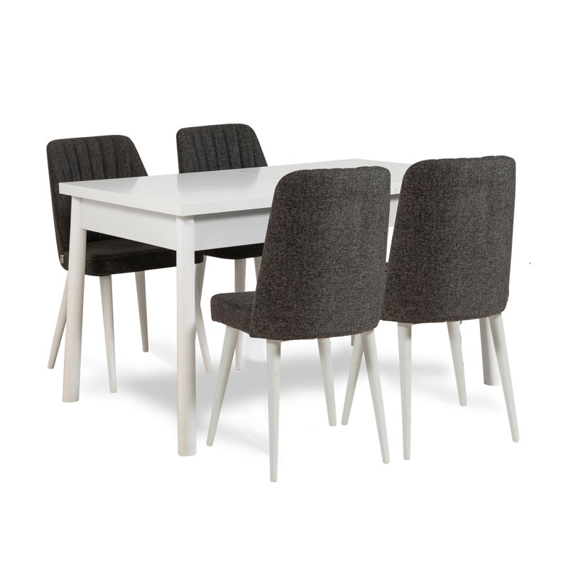 Ensemble de salle à manger à 4 feuilles Waterman, Blanc, Brun foncé, Blanc