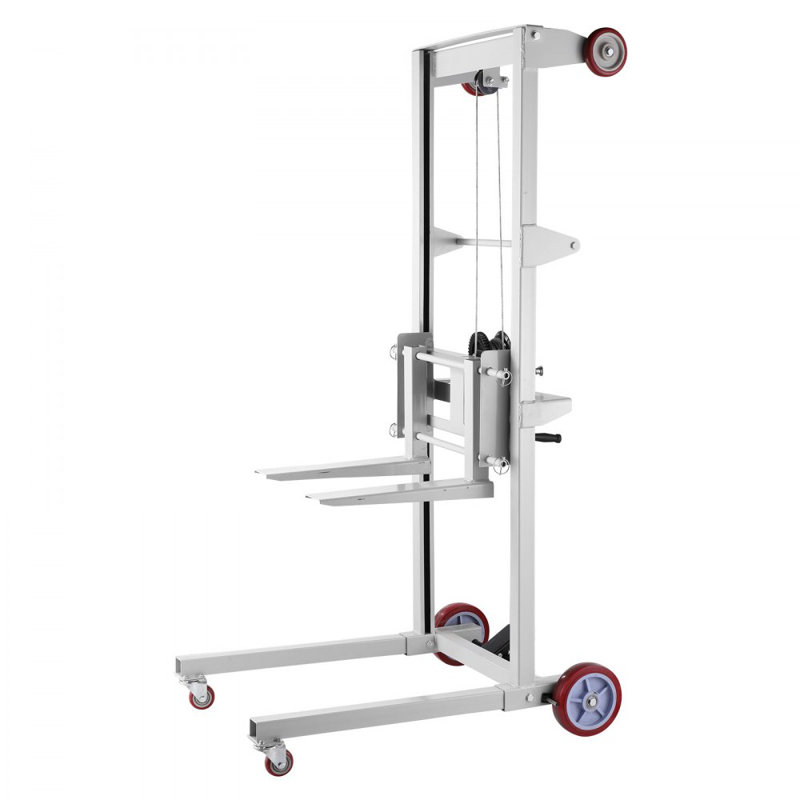 Matériau empileur de treuil à levage manuel, chariot à palettes d'une capacité de 551 lb, empileur manuel à treuil d'une hauteur de levage maximale de 70 po, empileur manuel multifonctionnel avec roues et fourche réglable