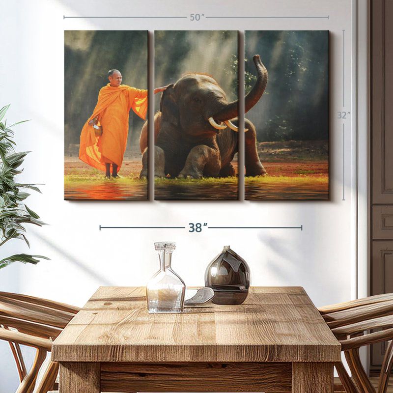 " Monk And Asian Elephant ", 50" H x 32" W