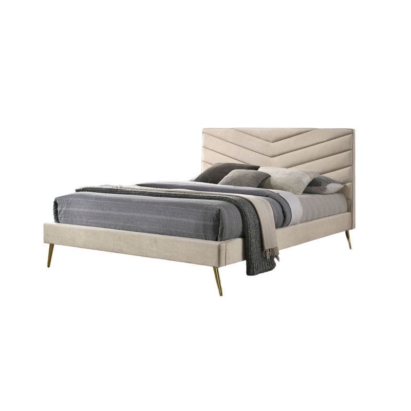 Mobilier de chambre à coucher capitonné Mid-Century, Grand lit