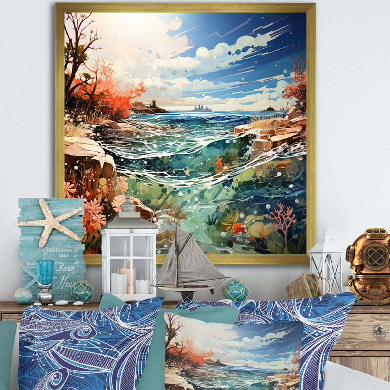 Beach Surf And Turf II - Beach Wall Art Prints, H 16 po x l 16 po x P 1 po, Cadre doré à une seule photo