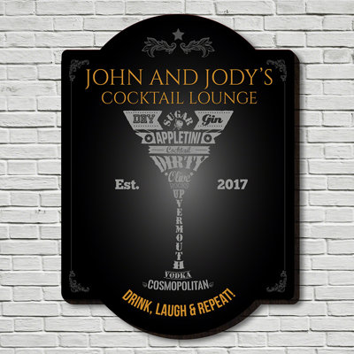 Modern Martini Black Wood Personalized Sign Wall Decor