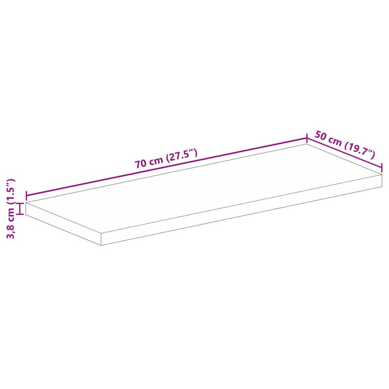 Solid Wood Table Top, 3.8cm H x 70cm W x 50cm D