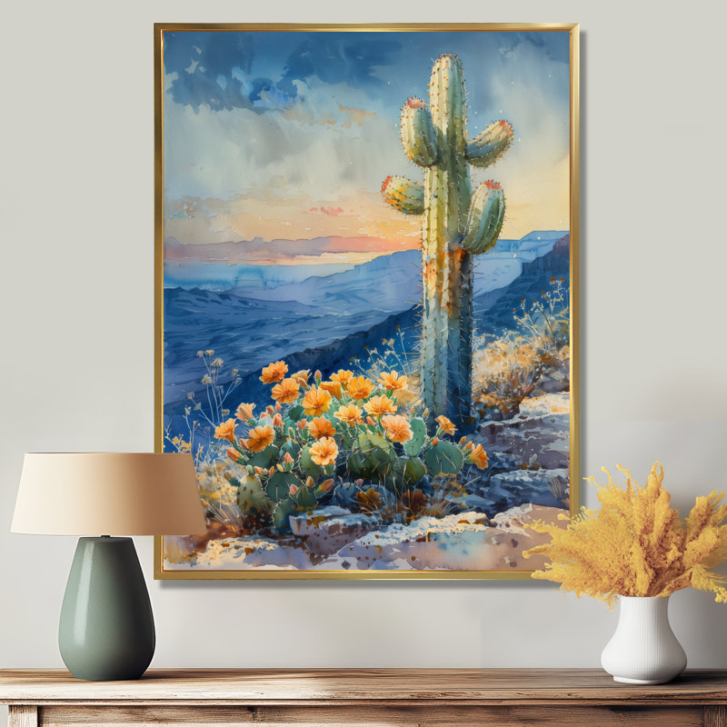 Cactus vert, vert, désert, merveille, Gold Floater Framed, 20" H x 12" W