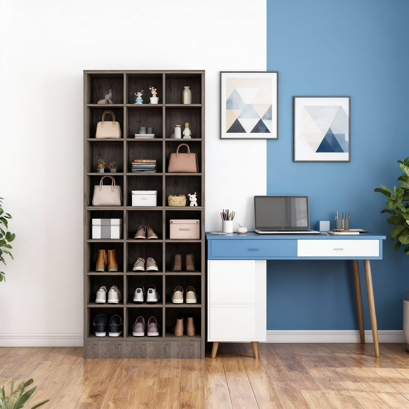 25.6" Wide Modern Shoe Storage Cabinet, Gray