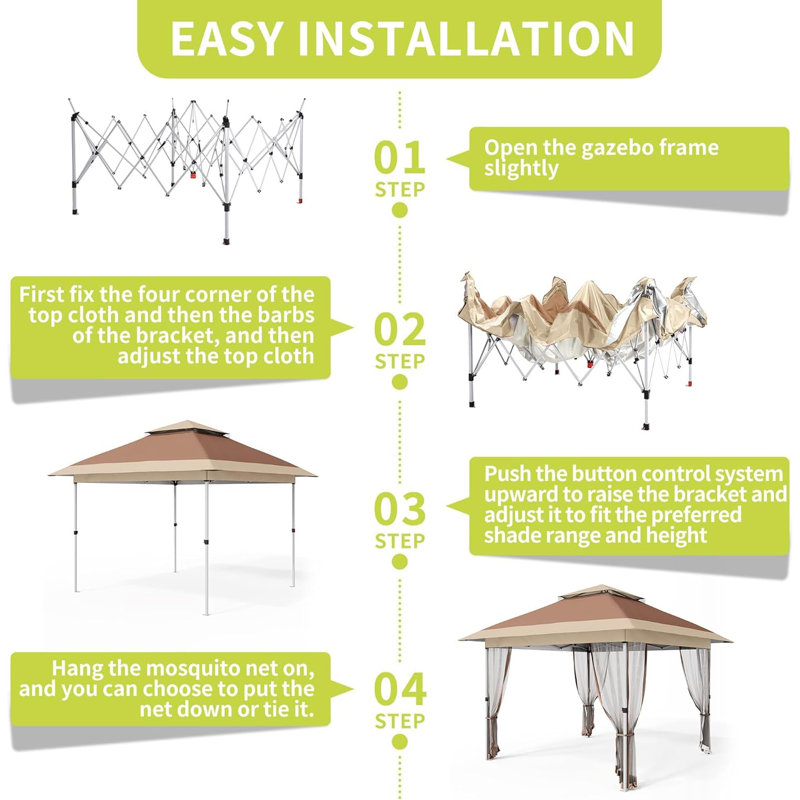 12x12ft Instant Pop Up Gazebos,Modern Waterproof Canopy Tent with Mosquito Netting,Outdoor Canopy Shelter with Wheeled Carry Bag for Patio/Garden/Backyard