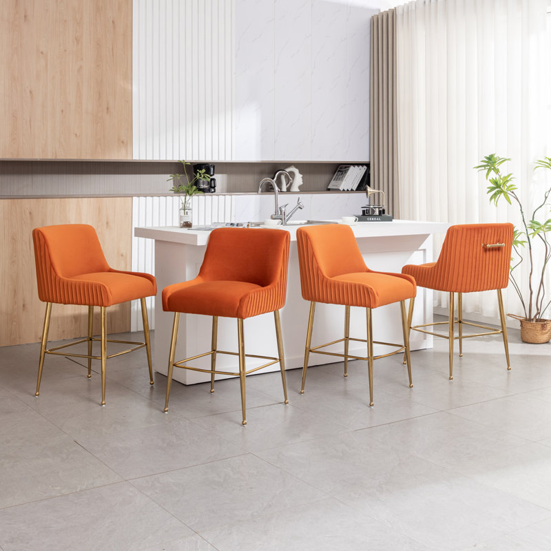 Tufted Velvet Counter Stool, Orange