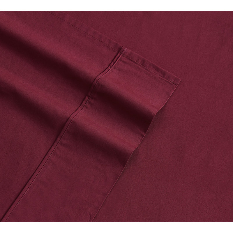 100% Cotton Standard Sheet Set, Full Sheet Set with 2 Pillowcases, Burgundy