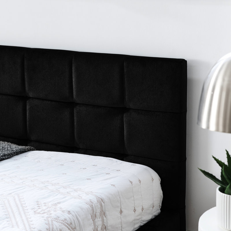 Lit double en velours pour lit double - confortable et idéal pour le décor de la chambre à coucher, revêtement noir, matériau approprié