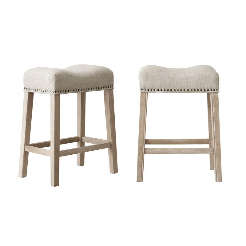 Ensemble de 2 tabourets de comptoir Coco, Brun clair / mélange de polyester, Tanné