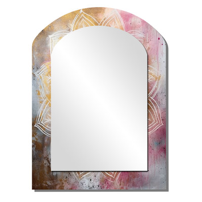 Rose Gold Mandala I - Boho Mandala Arch Wall Mirror, Traditional Asymmetrical Decorative Mirror, Printed Metal Art